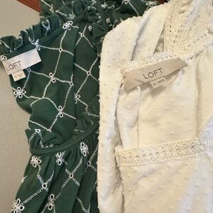 Bundle of 2 LOFT Square Neck Blouses XL Green And White